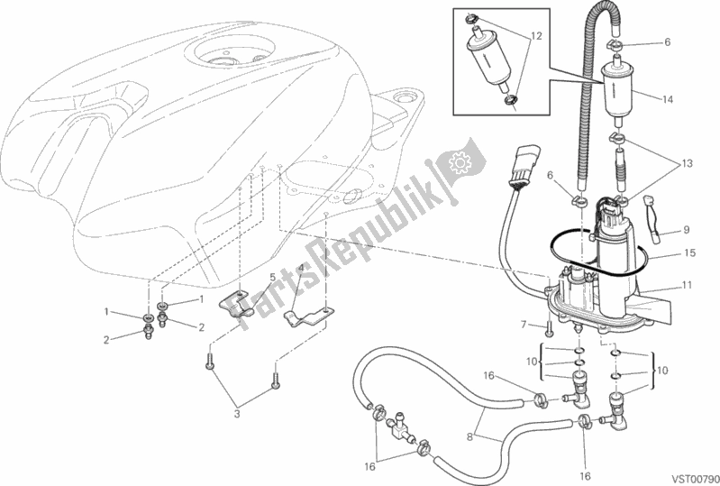 Todas as partes de Bomba De Combustivel do Ducati Superbike 848 EVO USA 2012 Todas as partes de Bomba De Combustivel do Ducati Superbike 848 EVO USA 2012